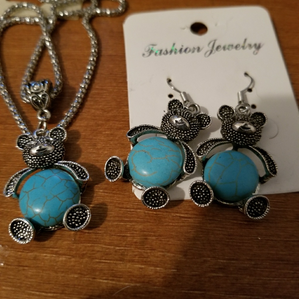 Bear Earrings And Necklace Set 14$